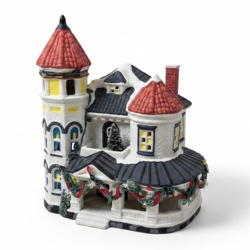 NOMA Christmas Village House 1997 White Victorian Hand Painted Ceramic Decor